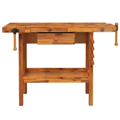 Workbench With Drawer And Vices 124X52X83 Cm Solid Wood Acacia