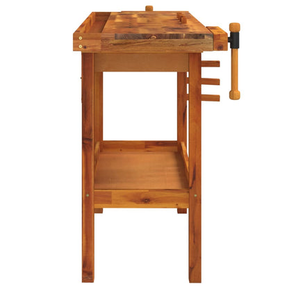 Workbench With Drawer And Vices 124X52X83 Cm Solid Wood Acacia