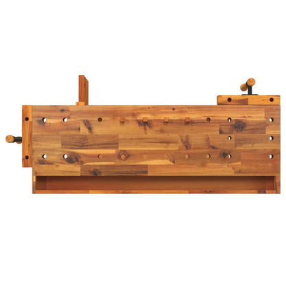 Workbench With Drawer And Vices 124X52X83 Cm Solid Wood Acacia