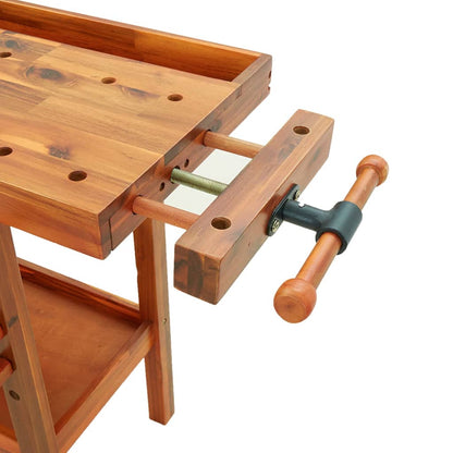 Workbench With Drawer And Vices 124X52X83 Cm Solid Wood Acacia