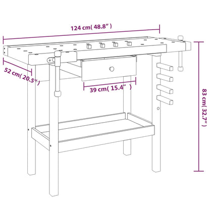 Workbench With Drawer And Vices 124X52X83 Cm Solid Wood Acacia