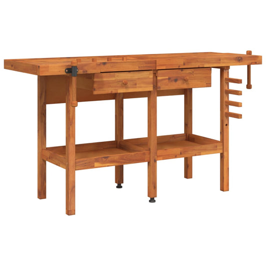 Workbench With Drawers And Vices 162X62X83 Cm Solid Wood Acacia