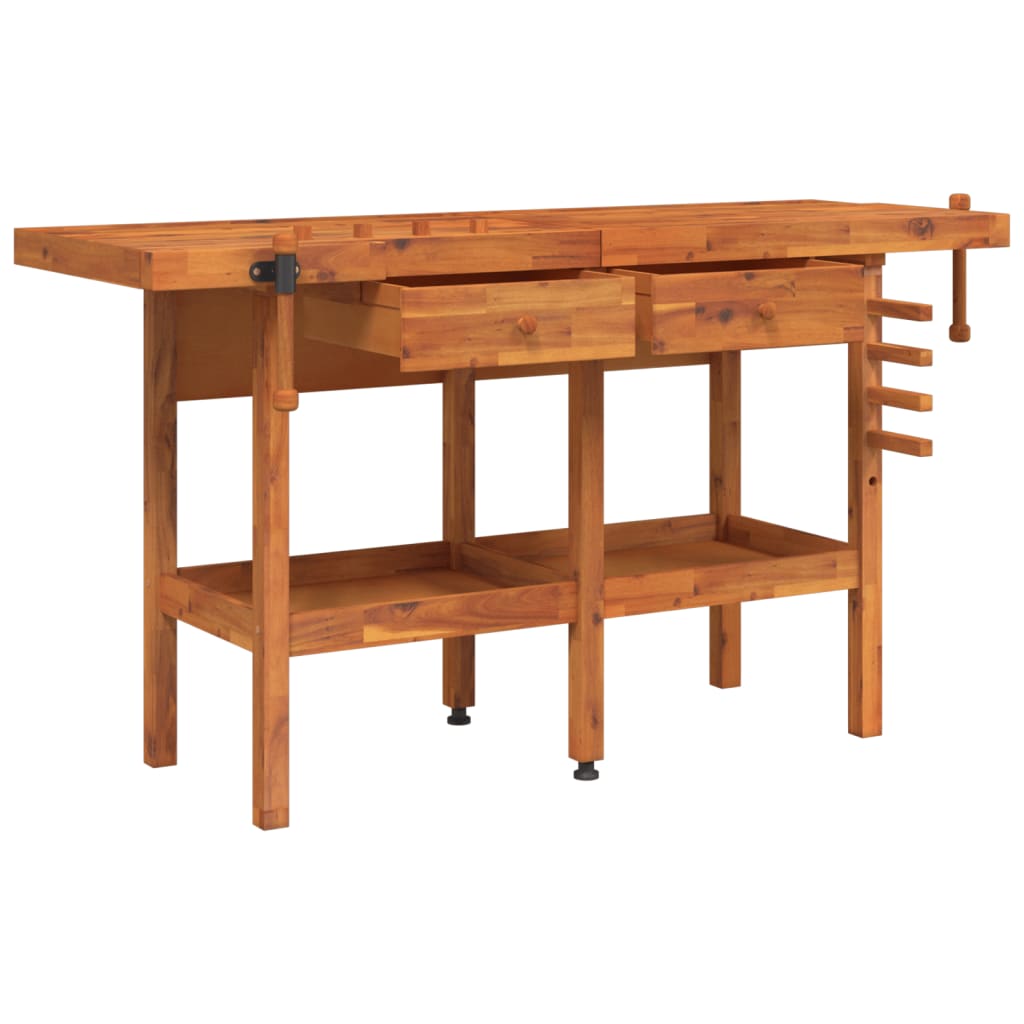 Workbench With Drawers And Vices 162X62X83 Cm Solid Wood Acacia