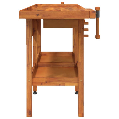 Workbench With Drawers And Vices 162X62X83 Cm Solid Wood Acacia