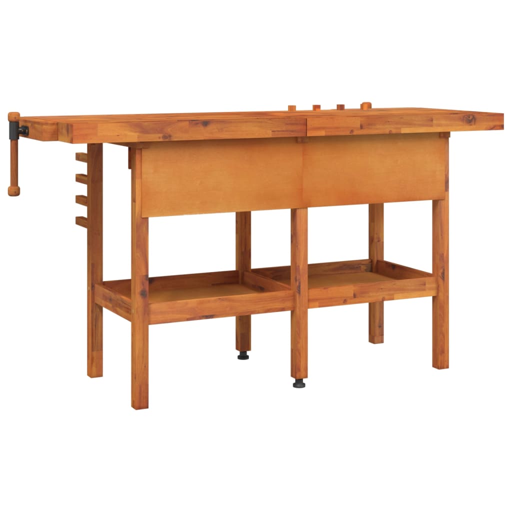 Workbench With Drawers And Vices 162X62X83 Cm Solid Wood Acacia