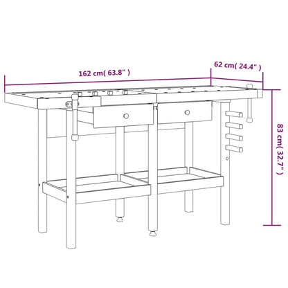 Workbench With Drawers And Vices 162X62X83 Cm Solid Wood Acacia
