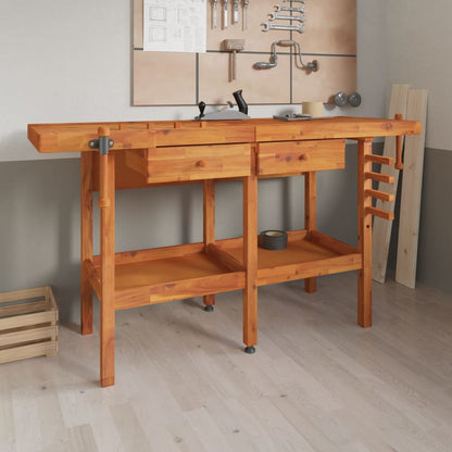 Workbench With Drawers And Vices 162X62X83 Cm Solid Wood Acacia