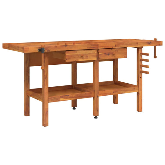 Workbench With Drawers And Vices 192X62X83 Cm Solid Wood Acacia