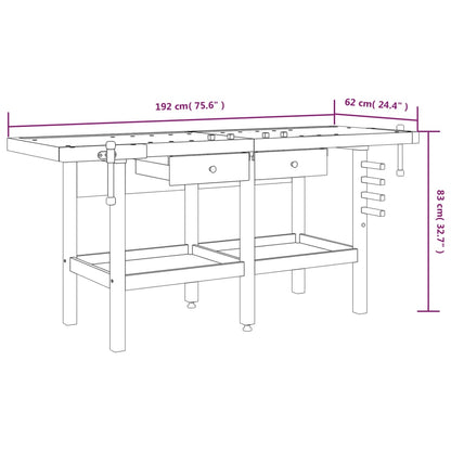 Workbench With Drawers And Vices 192X62X83 Cm Solid Wood Acacia