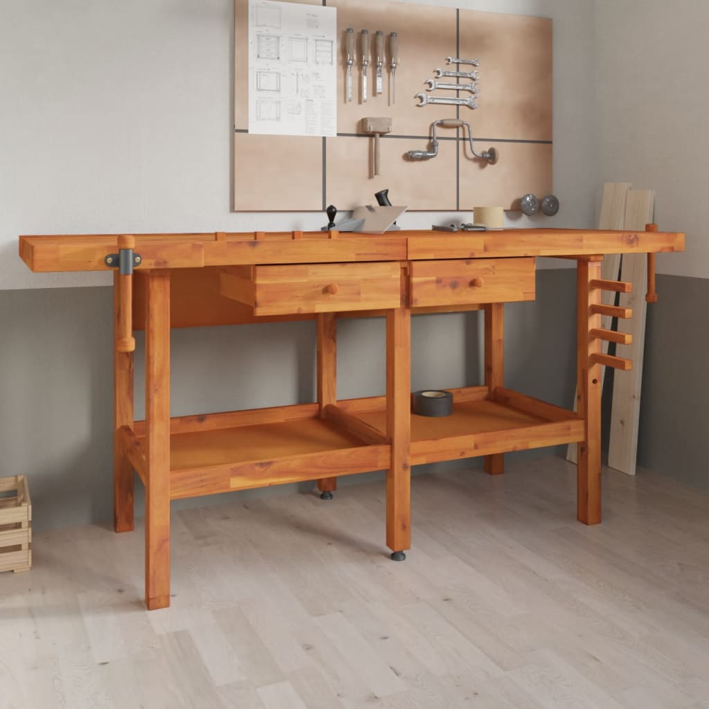 Workbench With Drawers And Vices 192X62X83 Cm Solid Wood Acacia