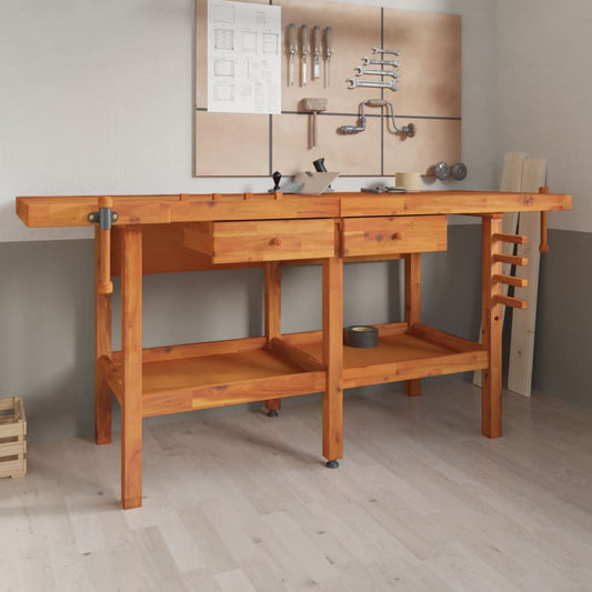 Workbench With Drawers And Vices 192X62X83 Cm Solid Wood Acacia