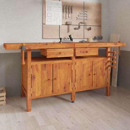 Workbench With Drawers And Vices 192X62X83 Cm Solid Wood Acacia
