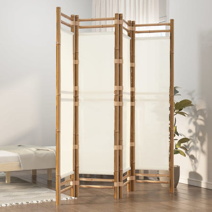 Folding 3-Panel Room Divider 120 Cm Bamboo And Canvas