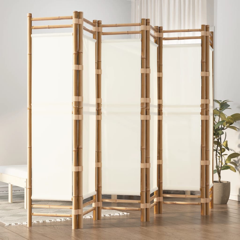 Folding 3-Panel Room Divider 120 Cm Bamboo And Canvas