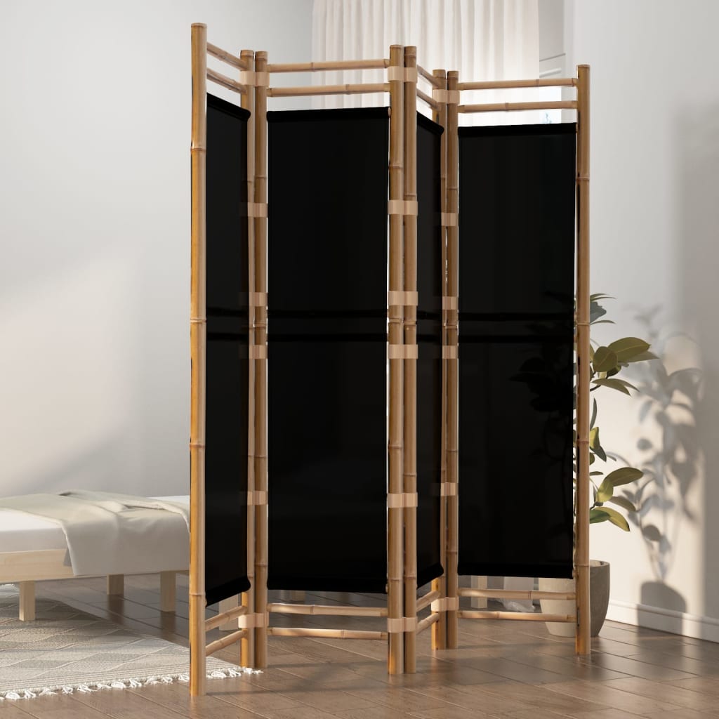 Folding 3-Panel Room Divider 120 Cm Bamboo And Canvas