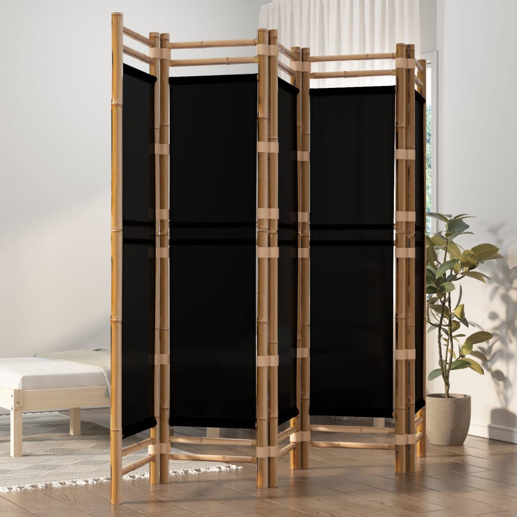 Folding 3-Panel Room Divider 120 Cm Bamboo And Canvas