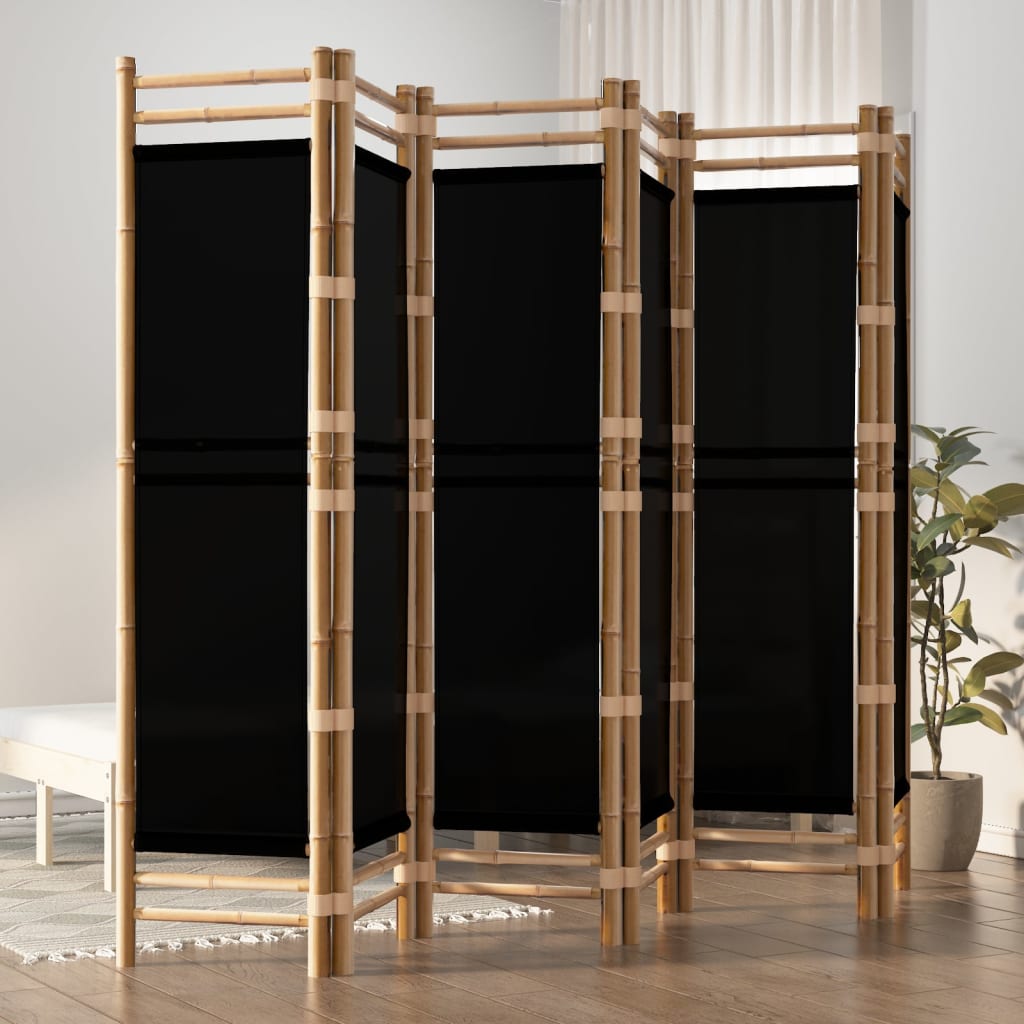 Folding 3-Panel Room Divider 120 Cm Bamboo And Canvas
