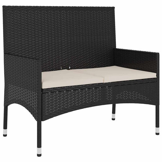 2-Seater Garden Bench With Cushions Black Poly Rattan