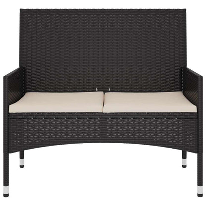 2-Seater Garden Bench With Cushions Black Poly Rattan