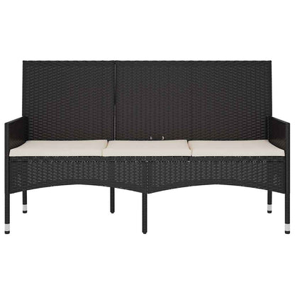 3-Seater Garden Bench With Cushions Black Poly Rattan