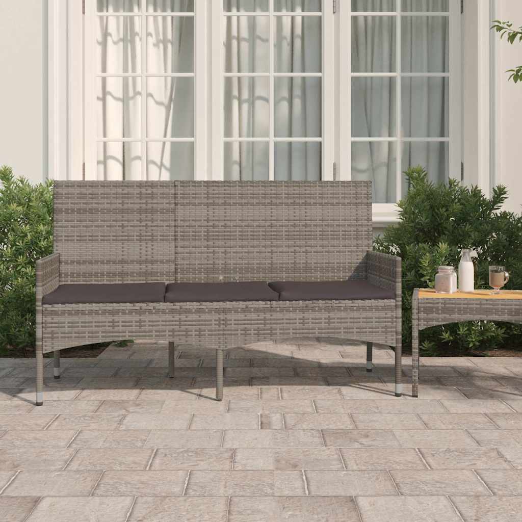 3-Seater Garden Bench With Cushions Black Poly Rattan