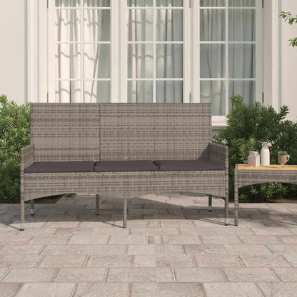 3-Seater Garden Bench With Cushions Black Poly Rattan