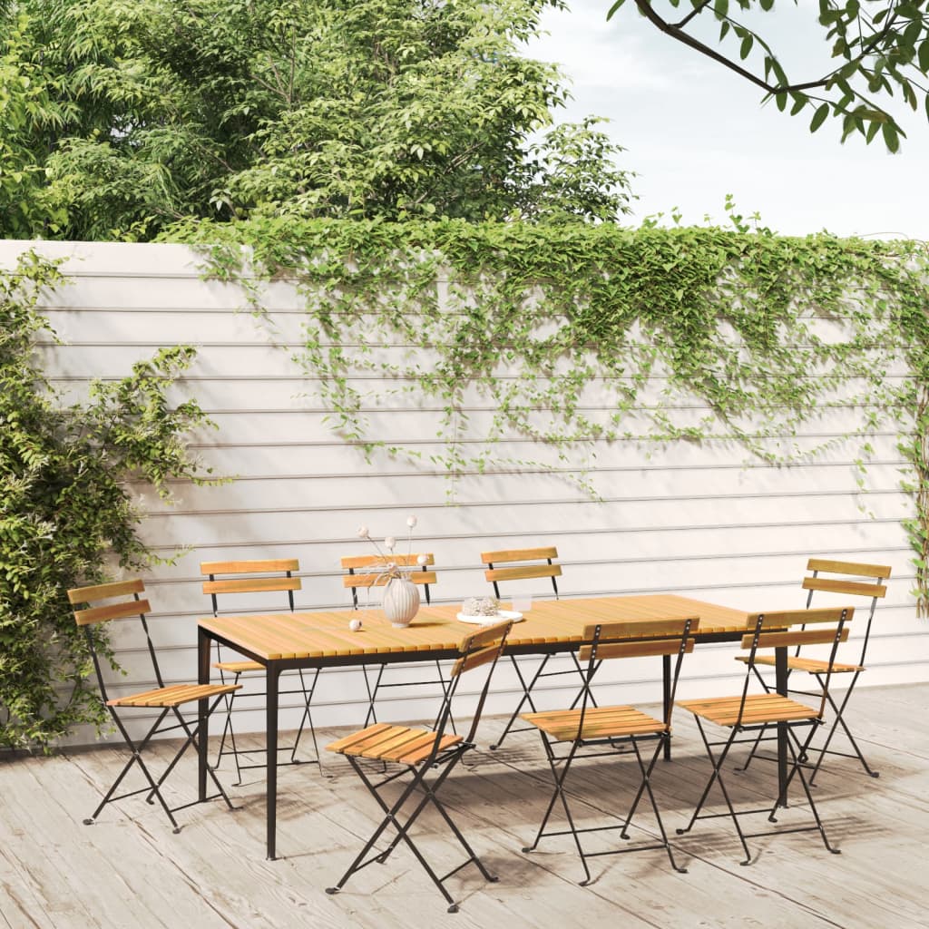Folding Garden Chairs 8 Pcs Steel And Solid Wood Acacia