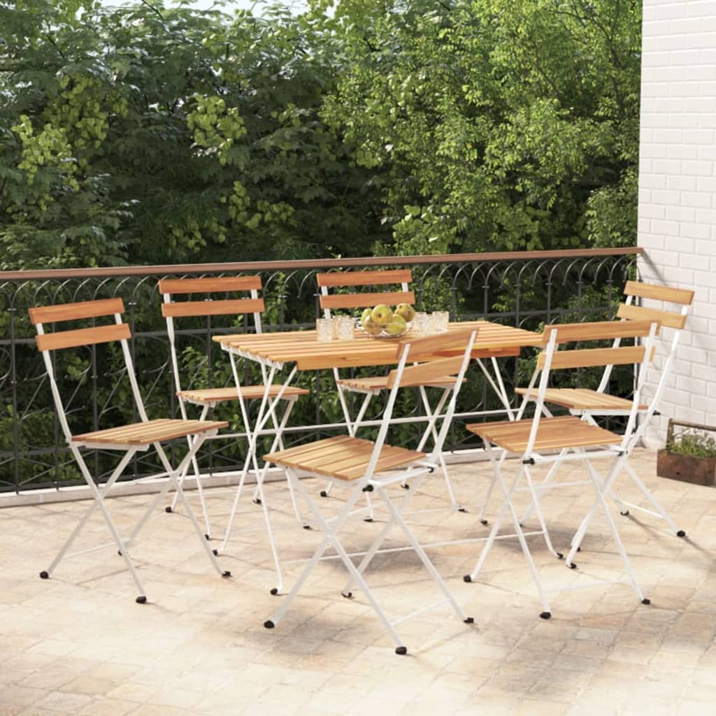 Folding Garden Chairs 8 Pcs Steel And Solid Wood Acacia