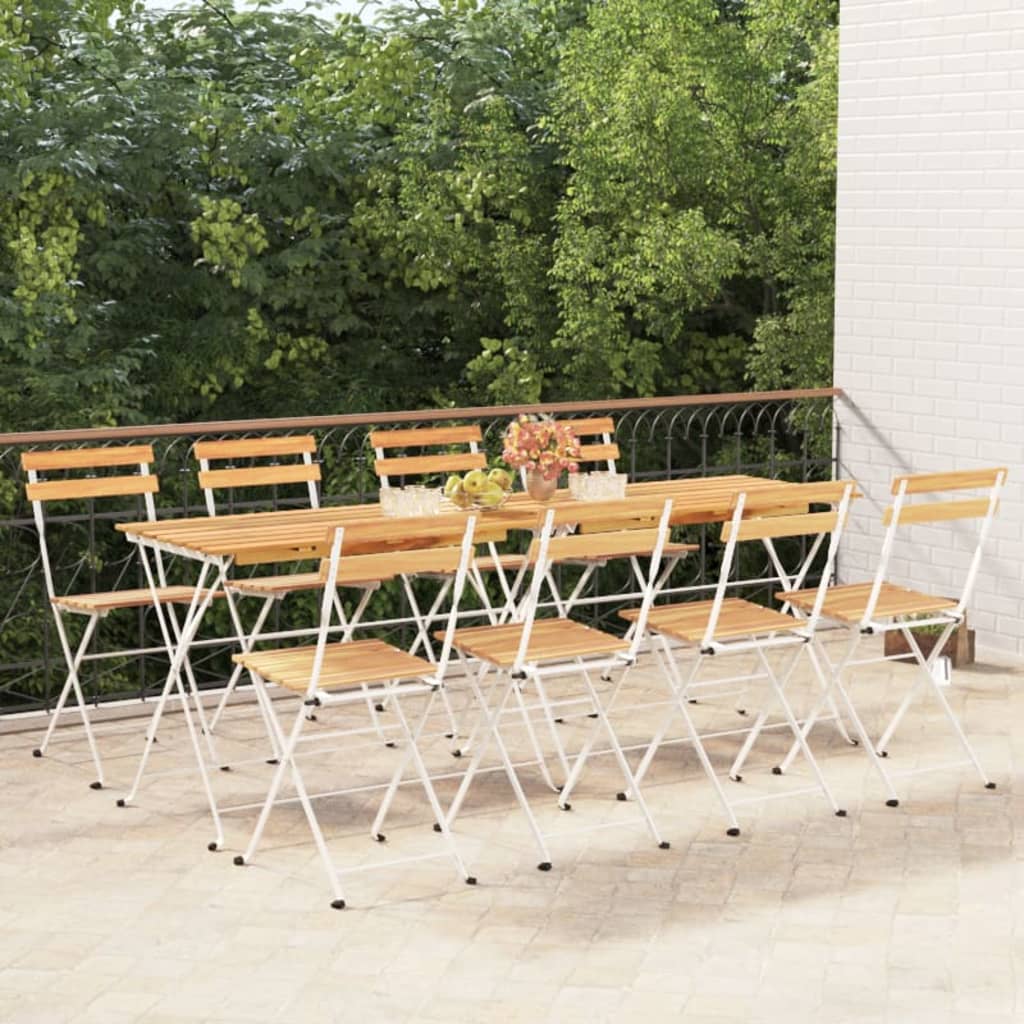 Folding Garden Chairs 8 Pcs Steel And Solid Wood Acacia