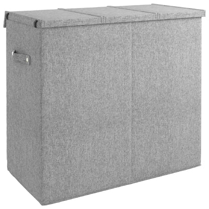 Foldable Laundry Hamper Grey Faux Linen Fabric