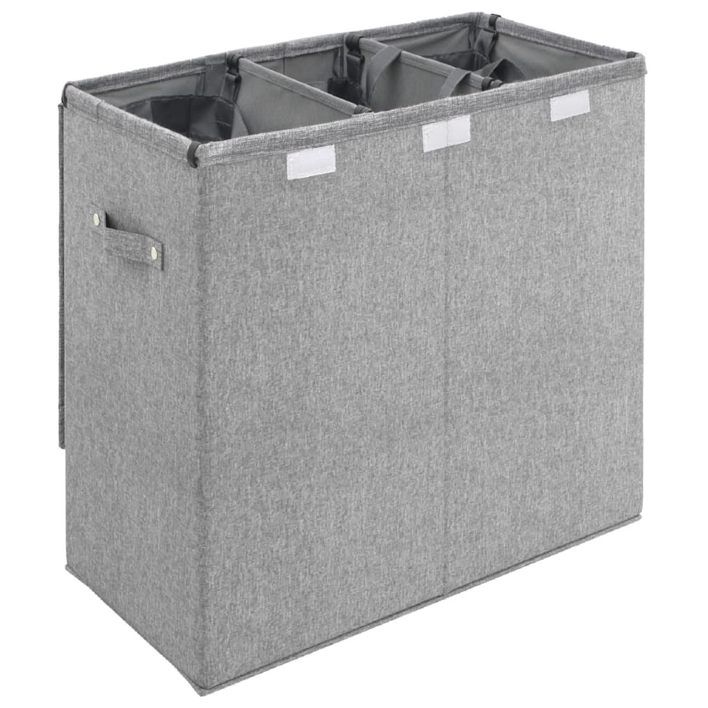 Foldable Laundry Hamper Grey Faux Linen Fabric