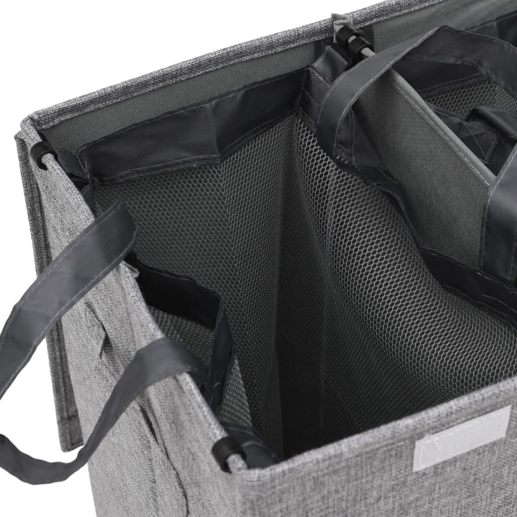 Foldable Laundry Hamper Grey Faux Linen Fabric