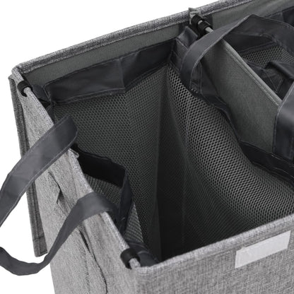 Foldable Laundry Hamper Grey Faux Linen Fabric