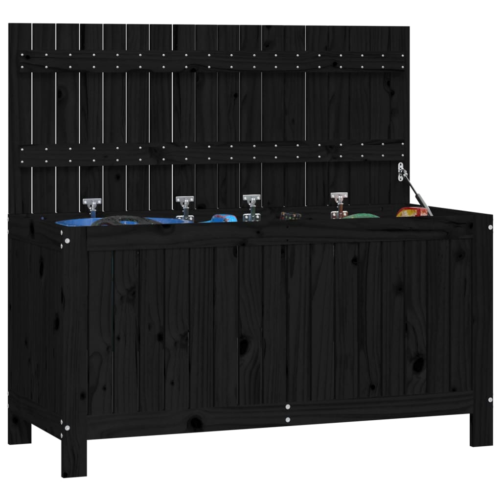 Garden Storage Box Black Solid Wood Pine