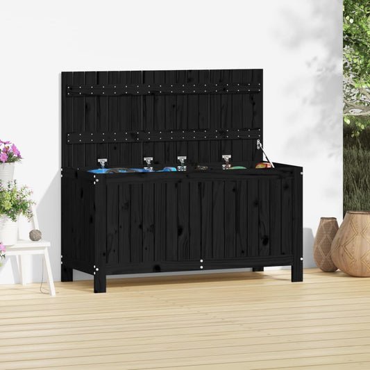 Garden Storage Box Black Solid Wood Pine