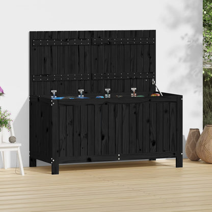 Garden Storage Box Black Solid Wood Pine