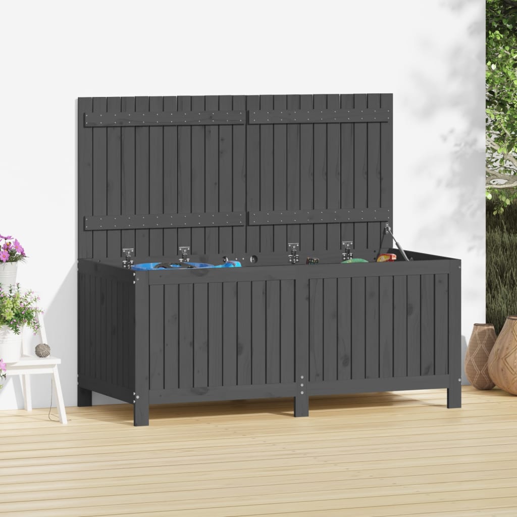 Garden Storage Box Black Solid Wood Pine