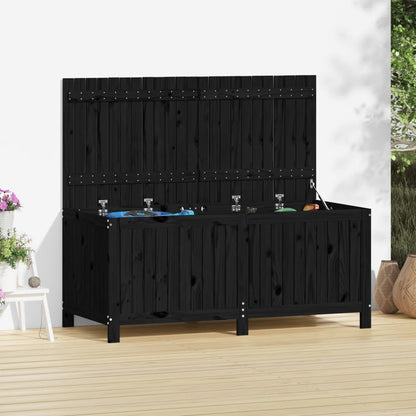Garden Storage Box Black Solid Wood Pine
