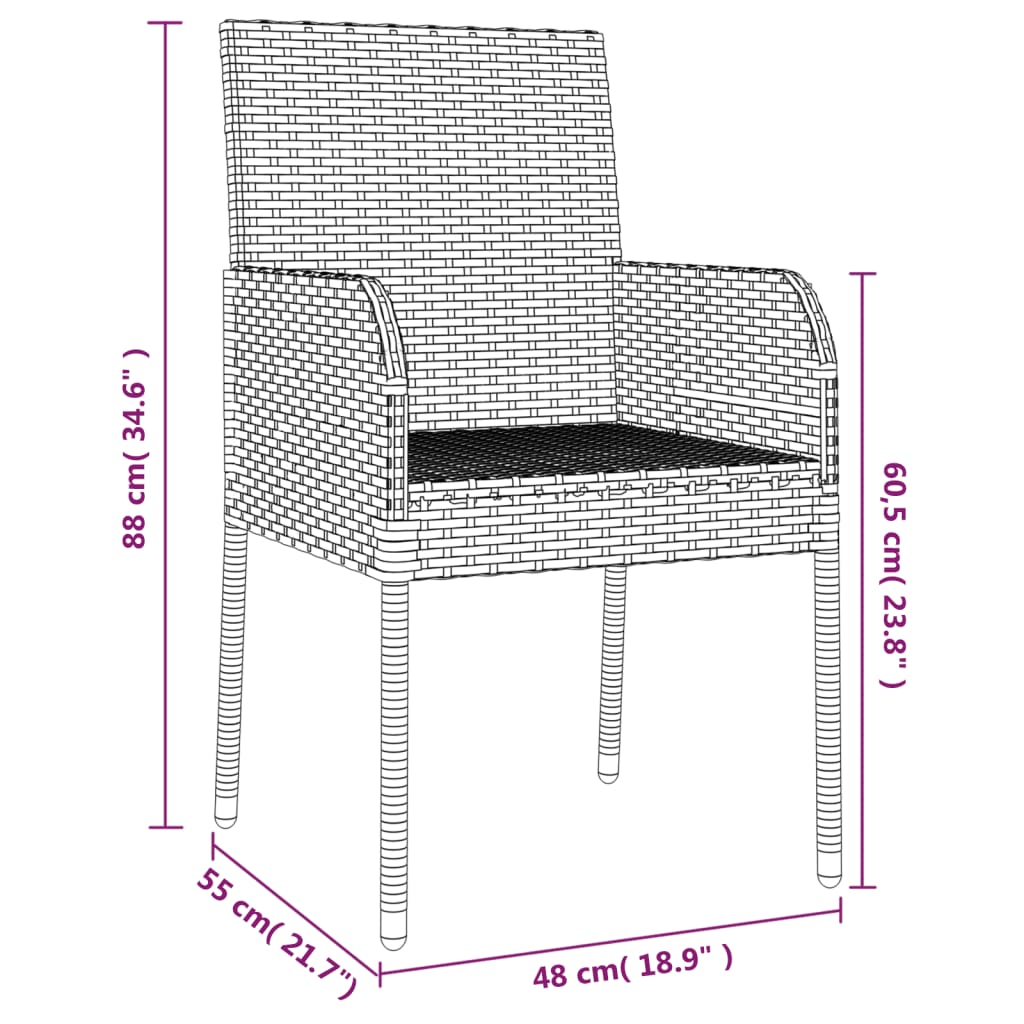 Garden Chairs With Cushions 2 Pcs Poly Rattan