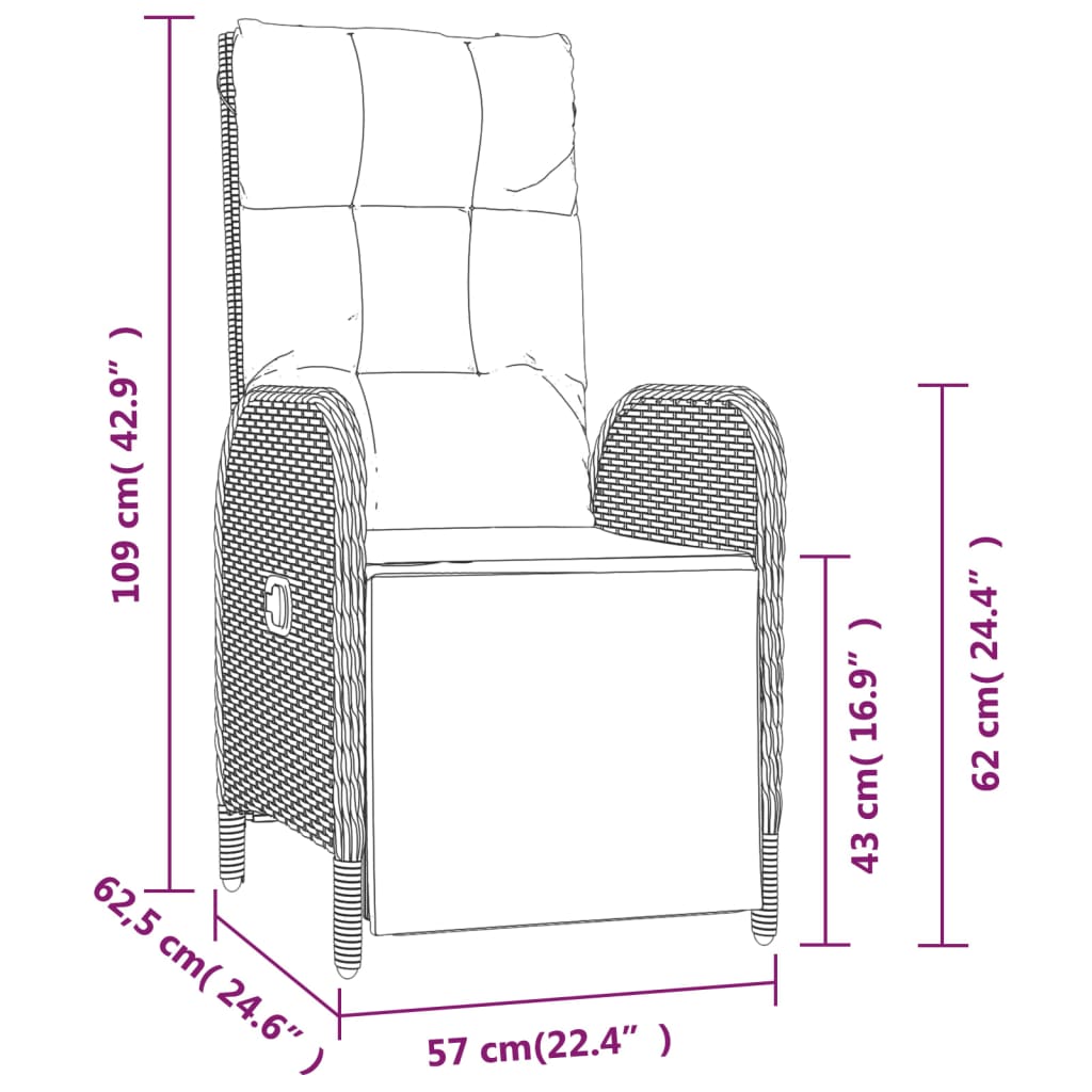Garden Reclining Chairs 2 Pcs With Table Poly Rattan