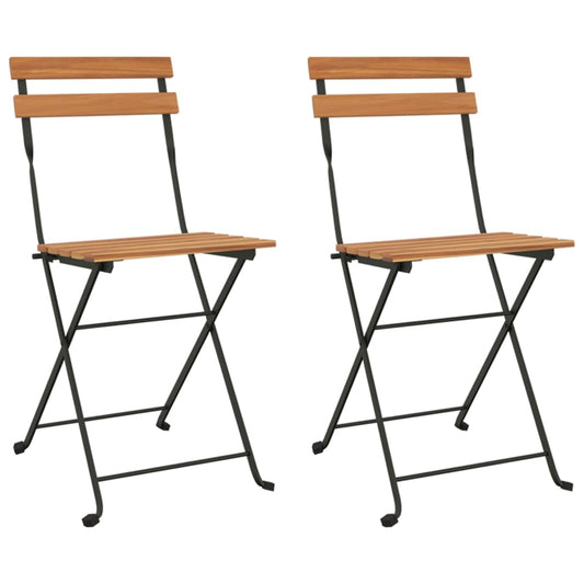 Folding Bistro Chairs 2 Pcs Solid Wood Teak And Steel