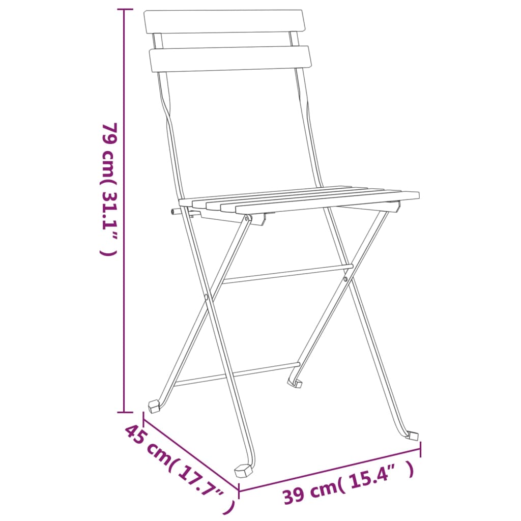 Folding Bistro Chairs 2 Pcs Solid Wood Teak And Steel