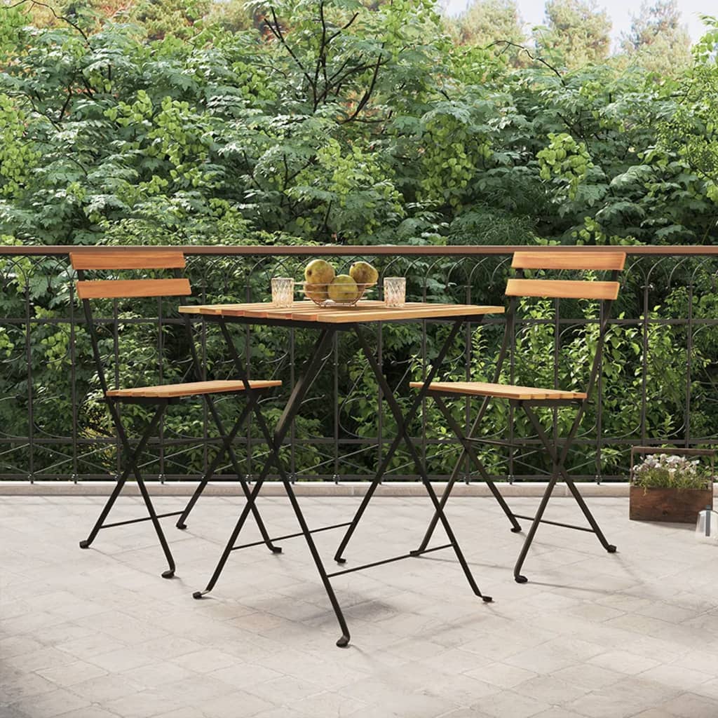 Folding Bistro Chairs 2 Pcs Solid Wood Teak And Steel