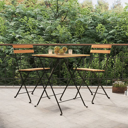 Folding Bistro Chairs 2 Pcs Solid Wood Teak And Steel