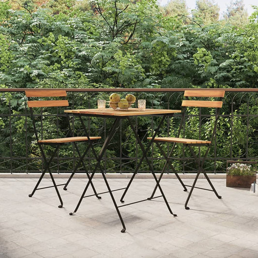 Folding Bistro Chairs 2 Pcs Solid Wood Teak And Steel