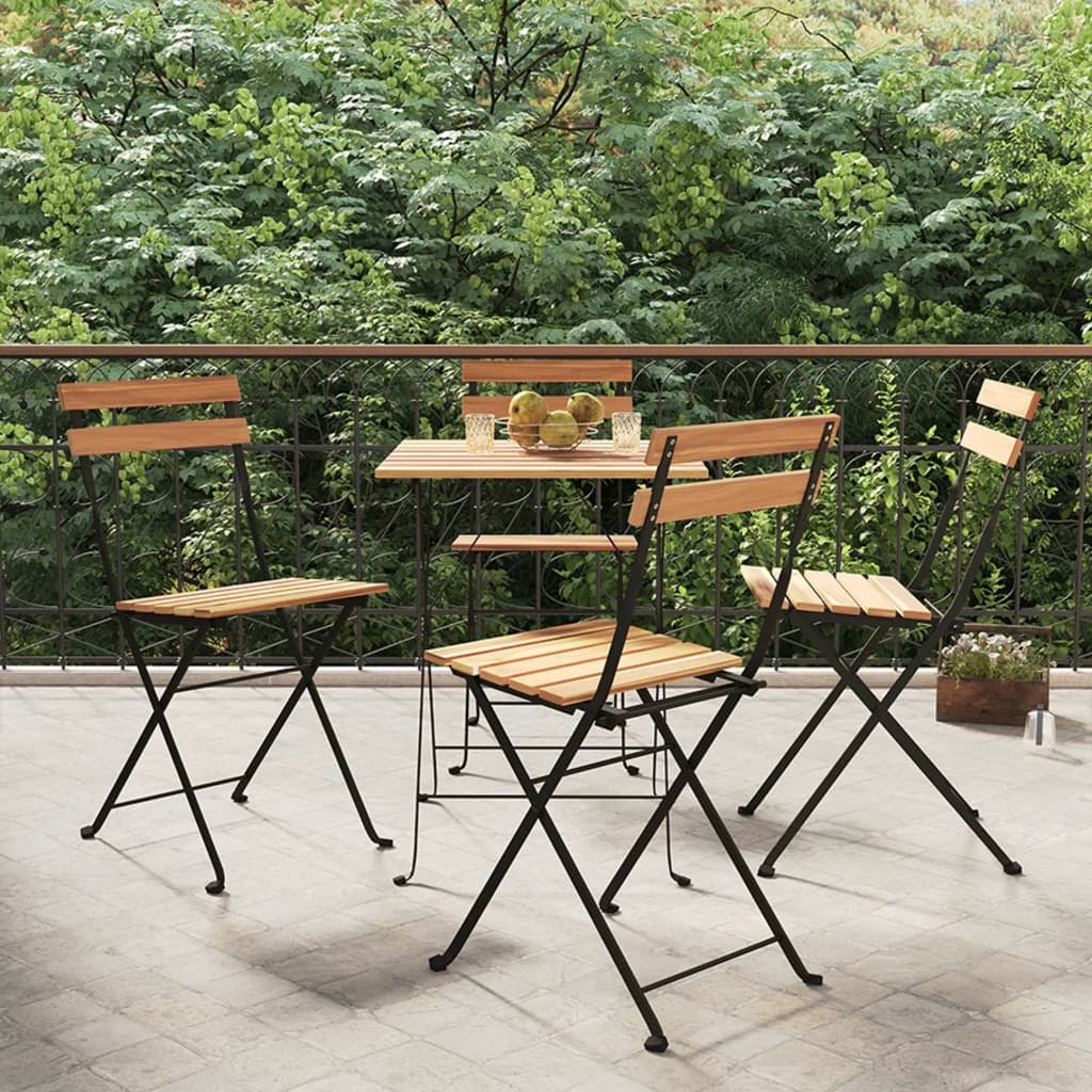Folding Bistro Chairs 2 Pcs Solid Wood Teak And Steel
