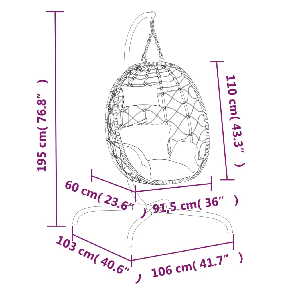 Hanging Egg Chair With Cushion Poly Rattan&Steel