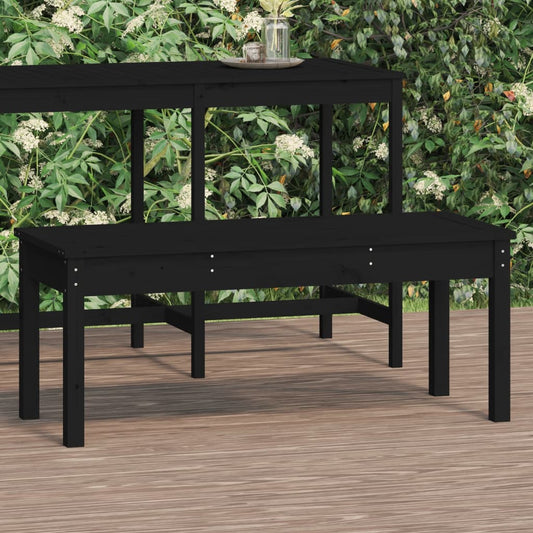 Garden Bench Black Solid Wood Pine