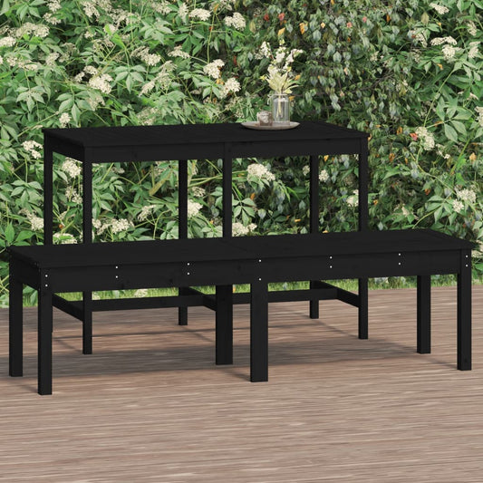 2-Seater Garden Bench Black Solid Wood Pine