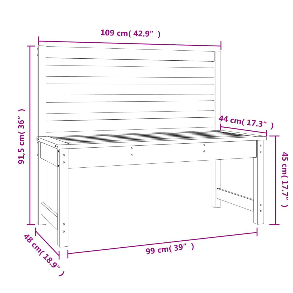Garden Bench Black 109 Cm Solid Wood Pine